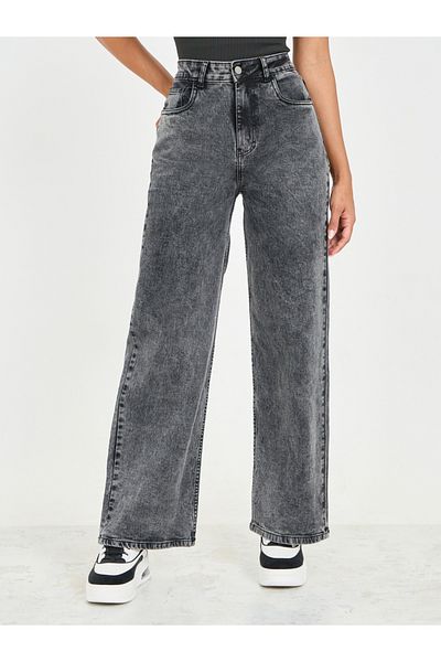 Styli Acid Wash Straight Fit High Rise Jeans