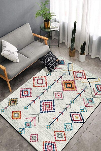 CAPPİO HALI Cappio Kare Motifli Modern Halı (MAKİNADA YIKANABİLİR KAYMAZ TABA...