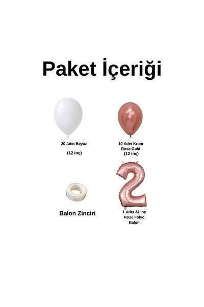 Ata Parti Dünyası Birthday Concept - *chrome-gold* White, 2-34 Inch Rosegold Foil, Set of 30 Balloon Chains