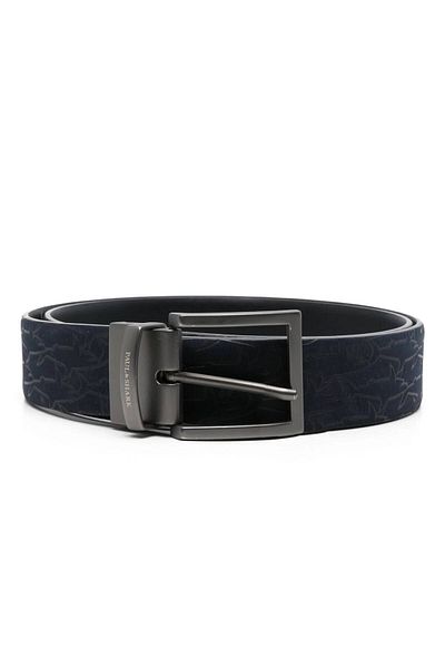 PAUL&SHARK Men's Black Belt - Embossed Logo, Metal Buckle, Adjustable - 14316031 -011