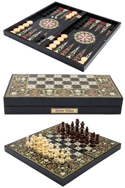 Cooper Chess Kişiye Özel Büyük Boy 50cm Antep Desenli Premium Ahşap Tavla Tak...