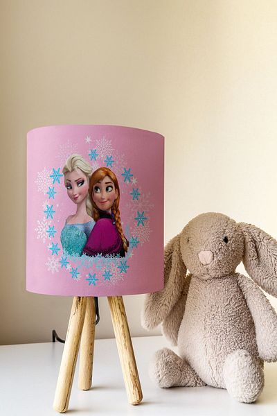 Talia Home Elsa Anna Patterned Pink Children's Room - Lampshade Table, Lamp Tlab-153