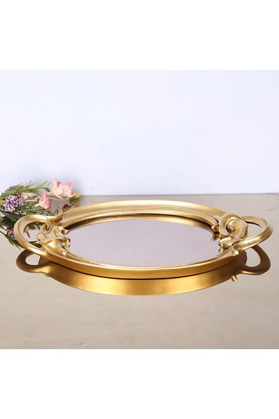 Selim Gold Colored Plumeria Mirrored Tray