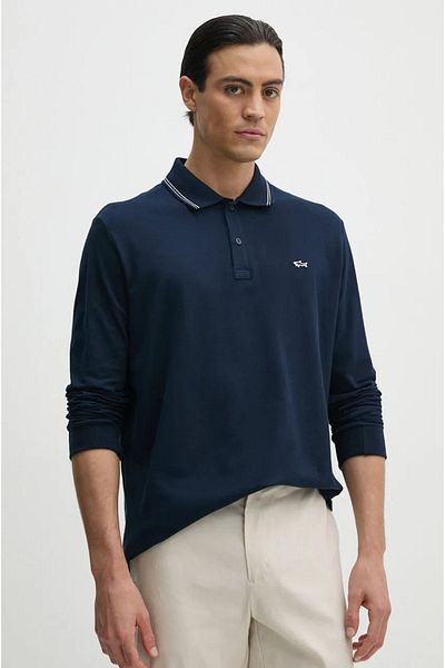 PAUL&SHARK Ανδρικό μπλουζάκι Navy Blue Polo Neck - Μακρυμάνικο, Βαμβακερό, Casual 14311717 -013
