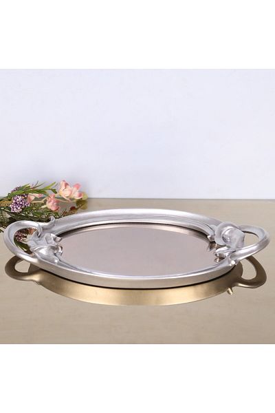 Selim Silver Colored Plumeria Mirrored Tray
