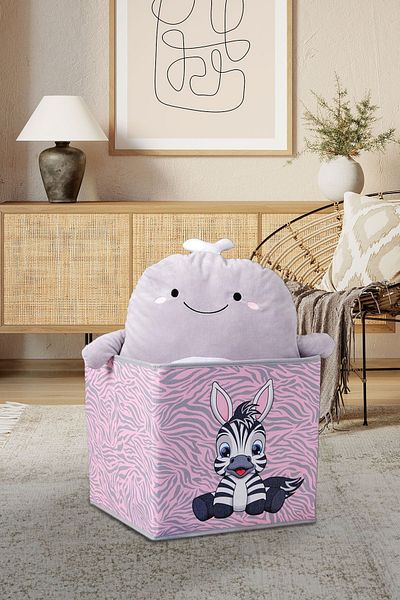 PRENDİ HOME Zebra Printed Powder Pink Color Box Without Lid 30x30x30 Cm