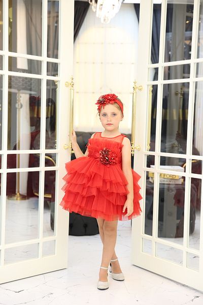 MİSS RAİN Girls' Evening Dress wiTh ShorT Tulle SKirT and Flower DeTail - Accessory GifT