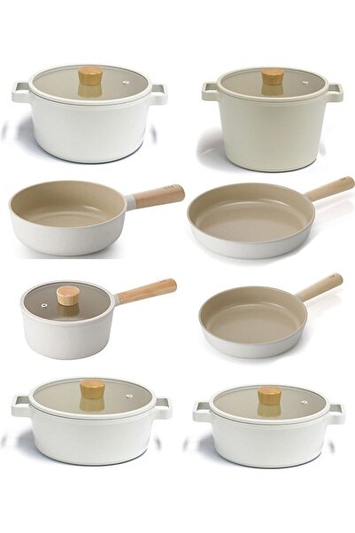 NEOFLAM Fika 13 Parça Cam Kapaklı Seramik Kaplama Döküm Tencere Tava Seti