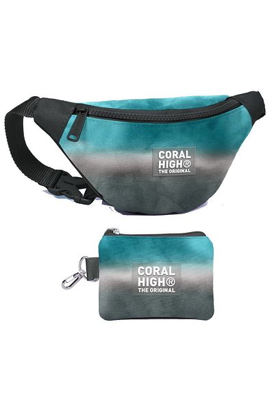 Coral High Turquoise Gray Batik Waist Bag and Coin Purse Set for Boy
