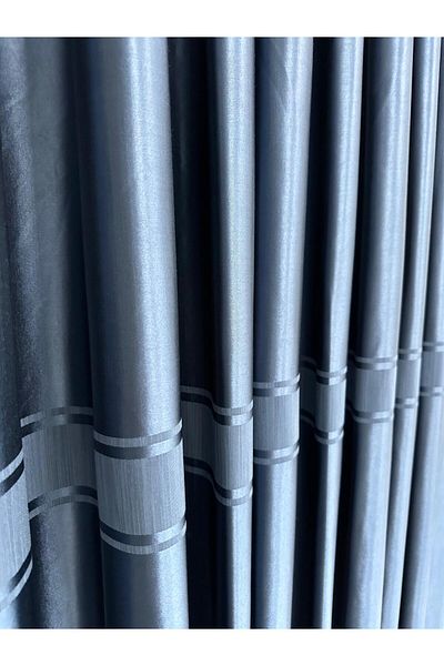Taç New Season Blue Striped Satin Background Curtain - Close Pleat 1/3