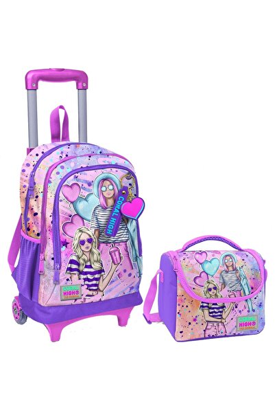 Coral High Розова и лилава модна момичешка чанта за училище с осветление и ко...