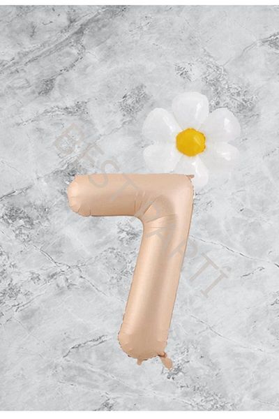 RÖNESANS PARTİ Age 7 Sand Beige Number Daisy Foil Balloon Set