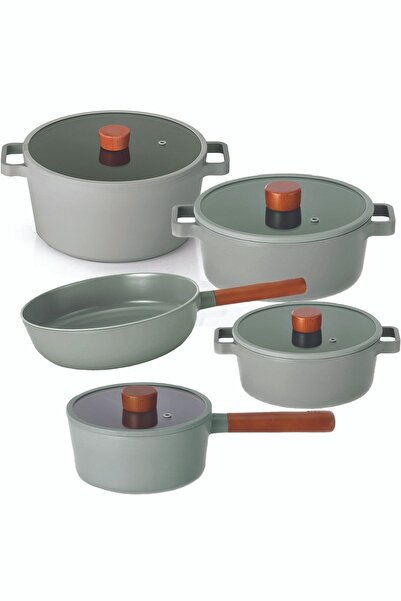 NEOFLAM Fika Gray 9 Piece Pot & Pan Set with Cast Aluminum Glass Lid