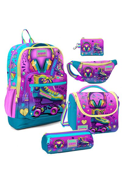 Coral High Model de patine turcoaz roz - Set de ghiozdane pentru școala primară pentru fete