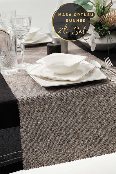 West Home Premium linen runner and tablecloth double set (45x180 cm and 155x220 cm)
