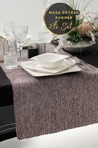 West Home Premium linen runner and tablecloth double set (45x180 cm - 155x220...