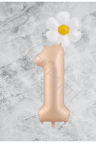 RÖNESANS PARTİ Age 1 Sand Beige Number Daisy Foil Balloon Set