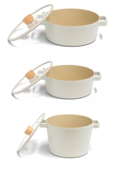 NEOFLAM Fika Cam Kapaklı Alüminyum Döküm 6 Parça Tencere Seti