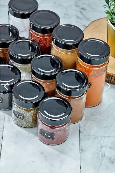 FBZhome 12-Piece Labeled Deep Twist Glass Spice Bowl Set 255-350-500 Ml Jar Set
