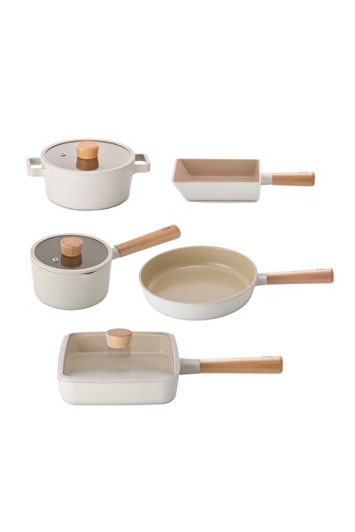 NEOFLAM Fika Cast Aluminum 8 Piece Pot & Pan Set with Glass Lid 15t16s18d26t29t