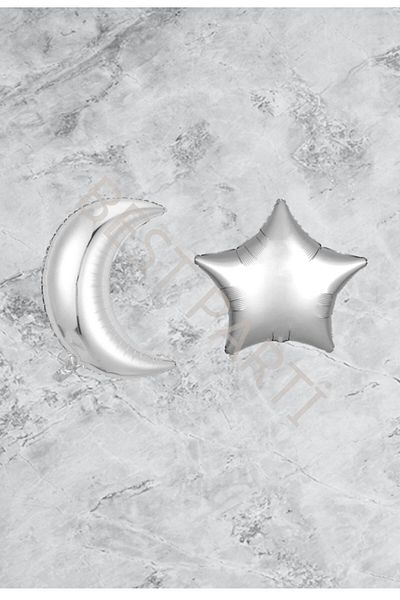 RÖNESANS PARTİ Moon Star Silver Color Foil Balloon Set