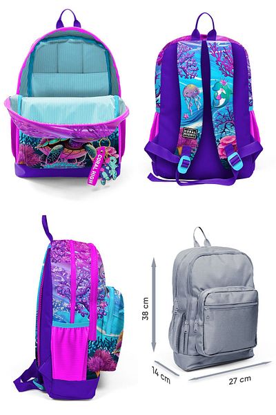 Coral High Set de cinci genți de școală pentru fete cu model broasca țestoasă roz violet