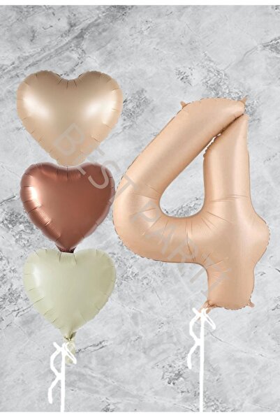 BEST PARTİ DOĞUM GÜNÜ PARTİ SÜSLERİ Sand Beige Heart Number Foil and Latex Ba...