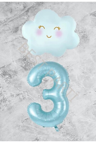 Generic Brand Age 3 Blue Number Cloud Foil Balloon Set