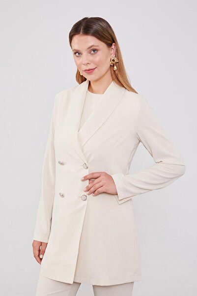 Levidor Stone Double Breasted Cut Blazer Jacket Set