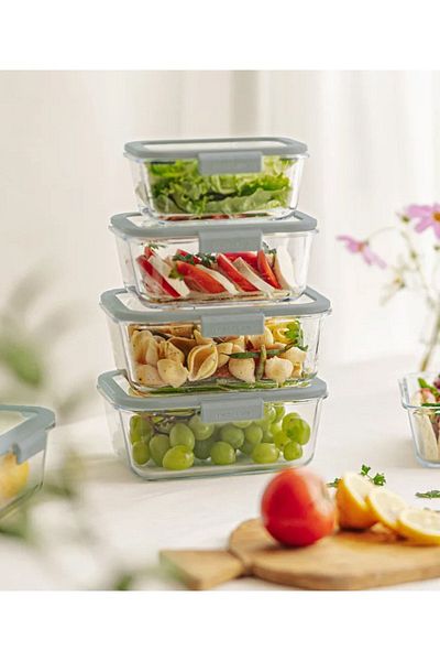 NEOFLAM Fika Glace Glass Storage Container Gray 4 Piece Set