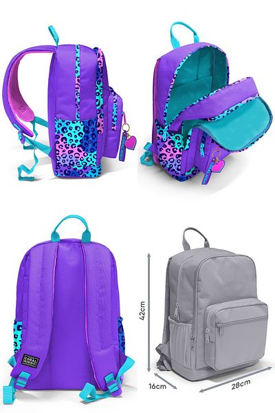 Coral High Set rucsac cu 4 compartimente și set de stilouri pentru liceu - Leopard mov - Fată