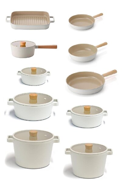 NEOFLAM Fika Alüminyum Döküm Cam Kapaklı 16 Parça Pro Tencere & Tava Seti