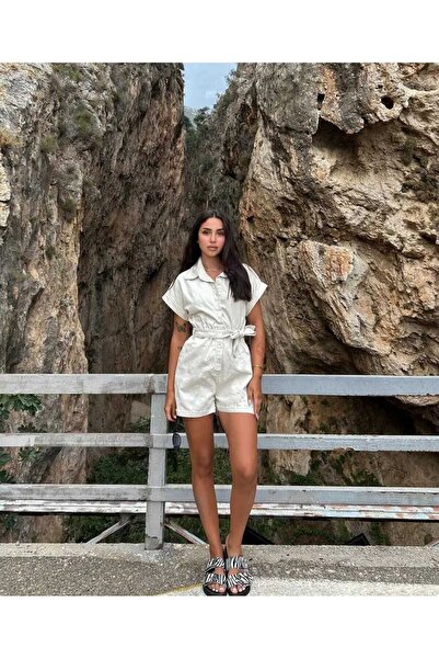 BelezaStore Kot Şort Tulum KREM  Mini