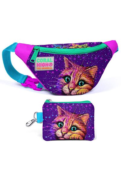 Coral High Purple Cat Waist and Coin Bag Set for Girl