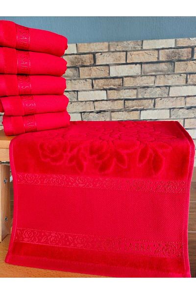 sarra 30x50cm SARRA 6-PIECE STITCHED ETAMIN DARK TOWEL - RED
