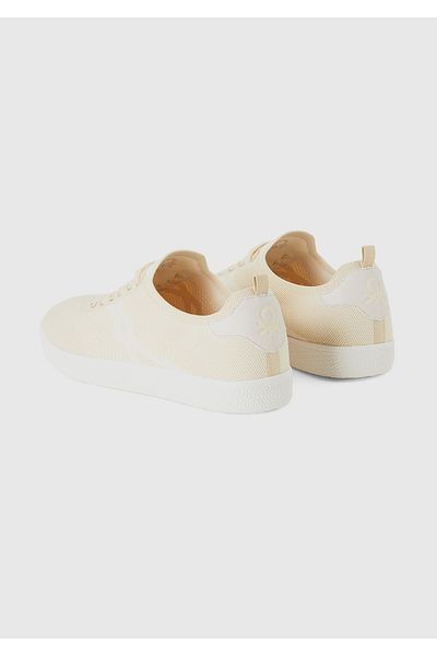 United Colors of Benetton Men's Cream Lace-Up Sneakers with Logo Detail on the Front and Back