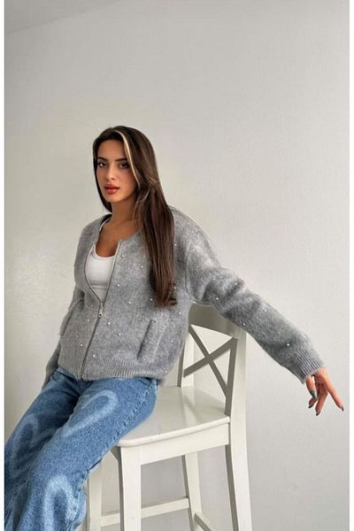 fujya Beyoğlu Stone Embroidered V-neck Knitwear Cardigan