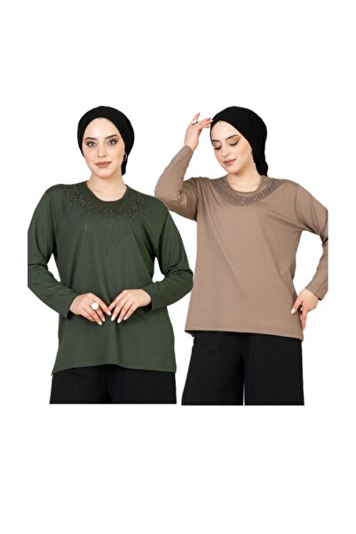 nacar çarşı Bluză din bumbac pieptănat pentru mamă - Set de 2 cu mâneci lungi...