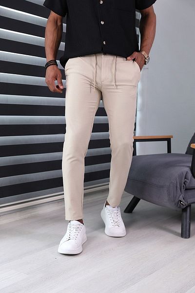 JACK CAPRİO Μπεζ παντελόνι Jogger Slim Fit - με σωματίδια και ιδιαίτερο σχέδιο