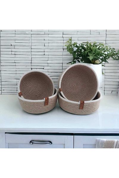 home decors by özlem 4-Piece Ecru Wicker Basket Set Organizer Storage Box Organizer Gift Handmade Living Room Kitchen