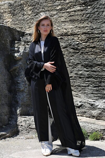 Nuum Design Lace Detailed Chiffon Abaya