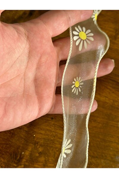 Gönülden Tasarım Accesoriu de îmbrăcăminte pentru cusut cu panglică din tul cu model margaretă ecru - 5 cm (1 metru)