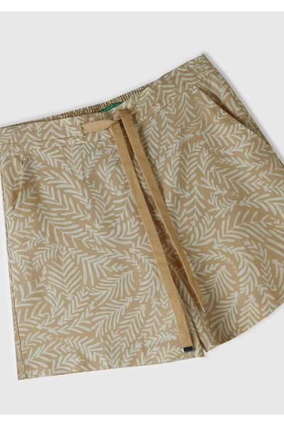 United Colors of Benetton Pantaloni scurti bermude 100% lioși cu model crem pentru femei - 2 buzunare și șnur în talie