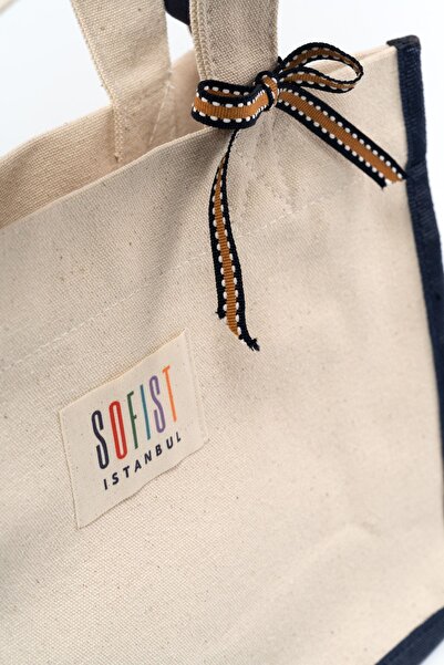 Sofist İstanbul Темно-синій екрю полотно Balat Tote Сумка з регульованим ремінцем жіноча сумка на руку і плече
