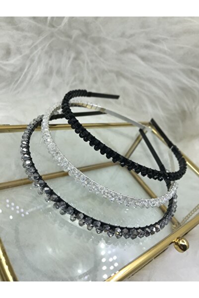 modernist طقم تاج حجري مكون من 3 قطع (أسود، شفاف، فضي)