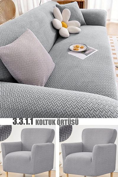 riselerhome 3 3 1 1 Jacquard Brick Patterned Flexible Sofa Set - Stretch Elastic Sofa Cover
