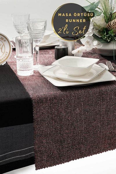 West Home Premium linen runner and tablecloth double set (45x180 cm - 155x220 cm)