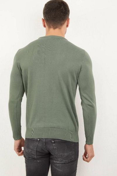LEON ONE Men's Khaki Knitwear Sweater - Crew Neck, Regular Fit, Non-Pilling