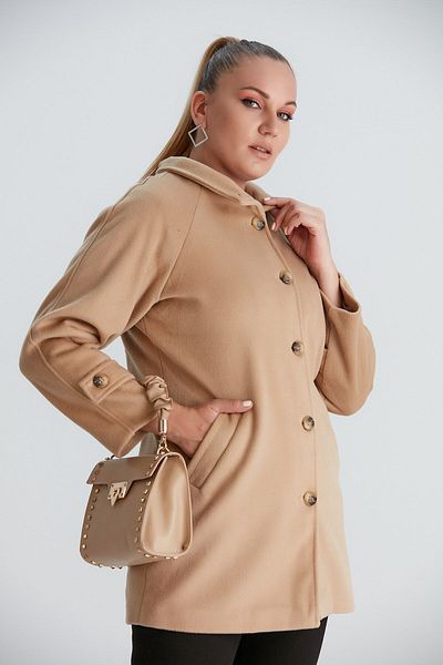 RMG Plus Size Tan Stash Coat with Sleeve Detail