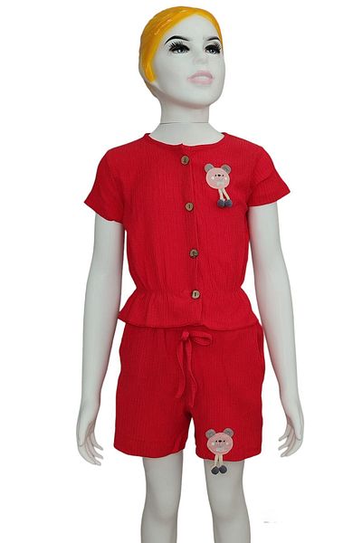 uz shop Red Girl's Summer Suit Girl's Shorts Set
